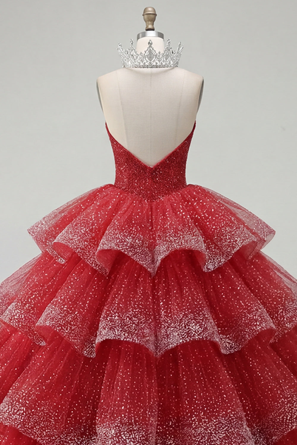 Tiered Ball Gown Strapless Red Beaded Quinceanera Dress