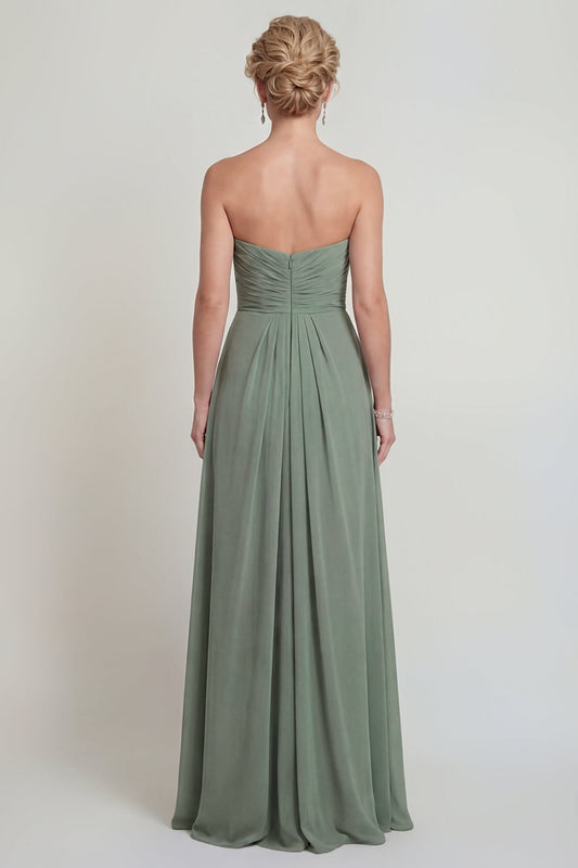Dusty Sage Sweetheart A Line Ruched Chiffon Mother of the Bride Dress with Slit