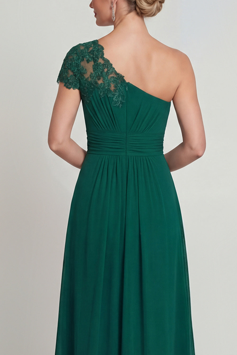One Shoulder Dark Green Chiffon A-Line Long Mother of the Bride Dress