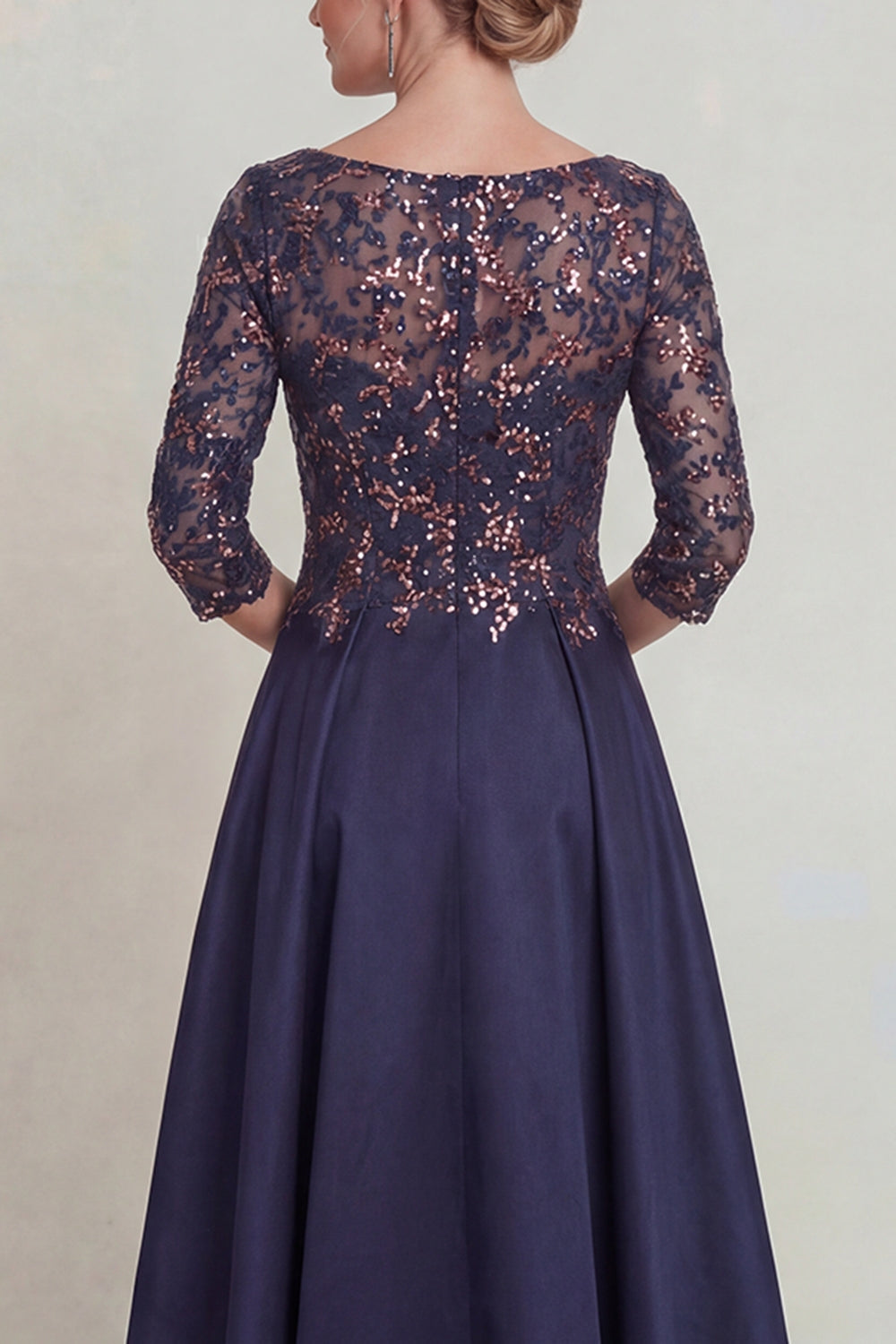 Navy Sequins A-Line Long Mother of the Bride Dress with Half Sleeves
