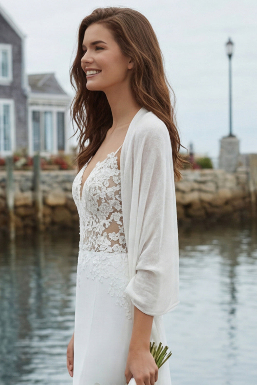 Ivory Mermaid Appliqued Satin Wedding Dress with Court Train