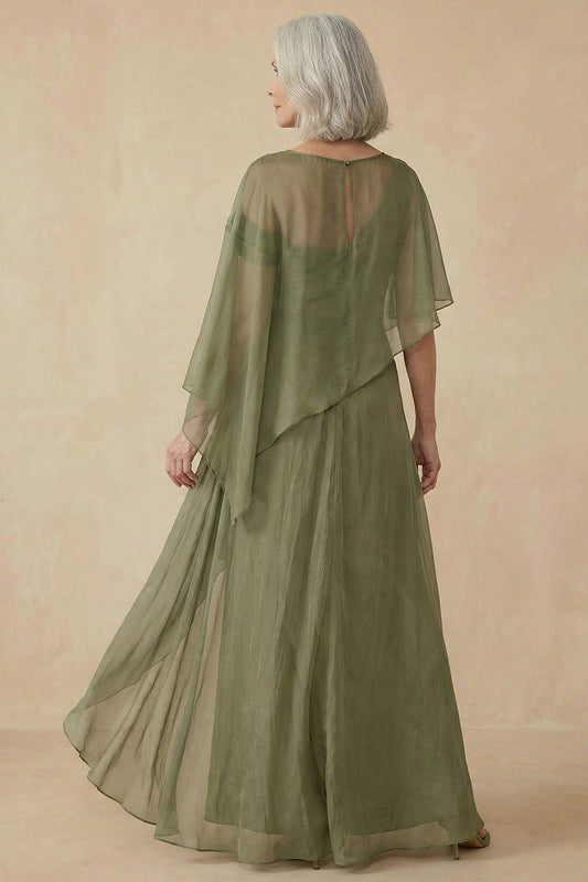 Robe asymétrique en ligne A convertible pour mère de la mariée Dusty Sage avec châle