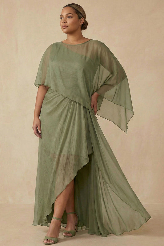 Robe de Mère de la Mariée Grande Taille Asymétrique Trapèze Sauge Poussiéreuse