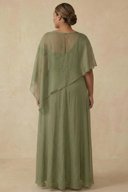 Robe de Mère de la Mariée Grande Taille Asymétrique Trapèze Sauge Poussiéreuse
