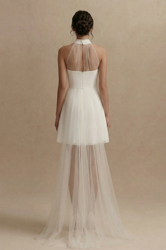 A-Line Mini Halter Neck Little White Dress with Sleeveless