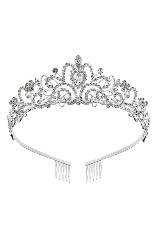Golden White Crystal Prom Queen Pageant Crown Tiara