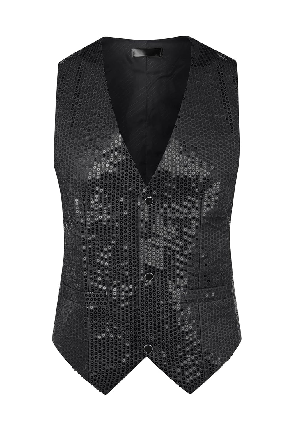 Sparkly Black Single Breasted V-Neck Men's Suit Vest with Sequins