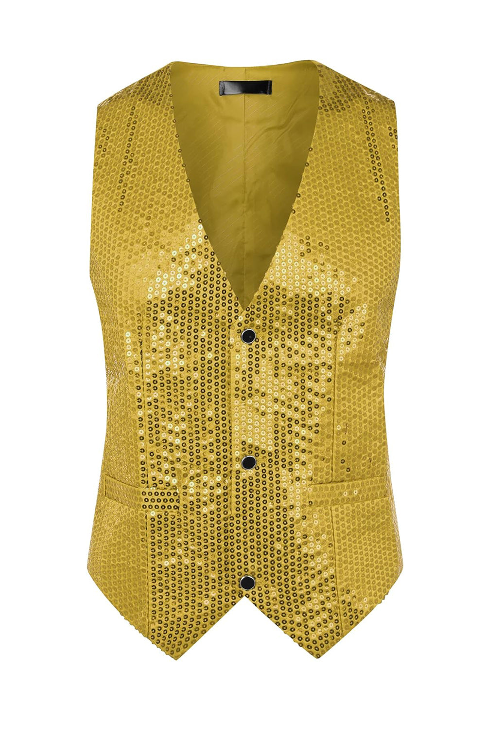 Sparkly Black Single Breasted V-Neck Men's Suit Vest with Sequins