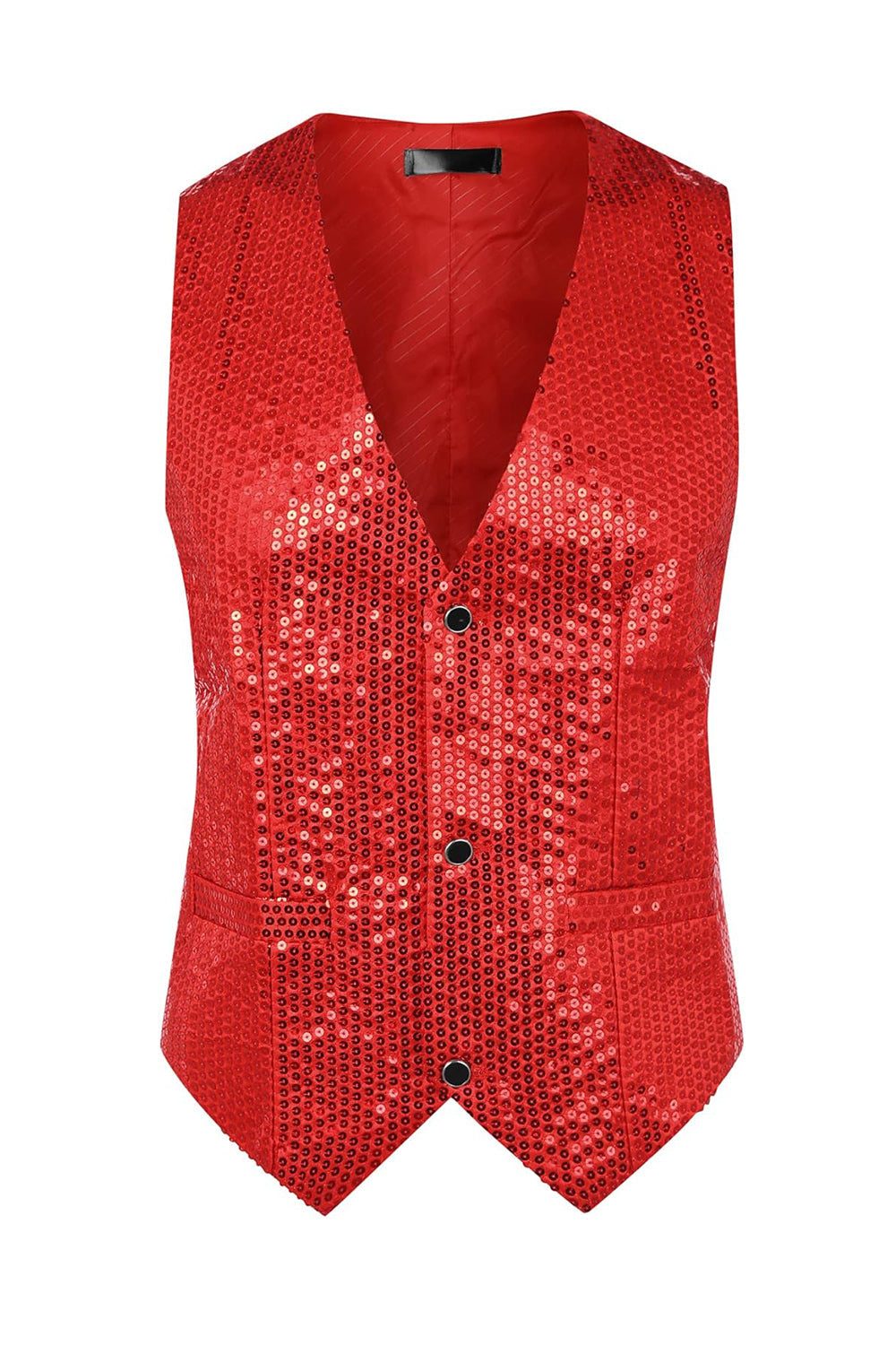 Sparkly Black Single Breasted V-Neck Men's Suit Vest with Sequins