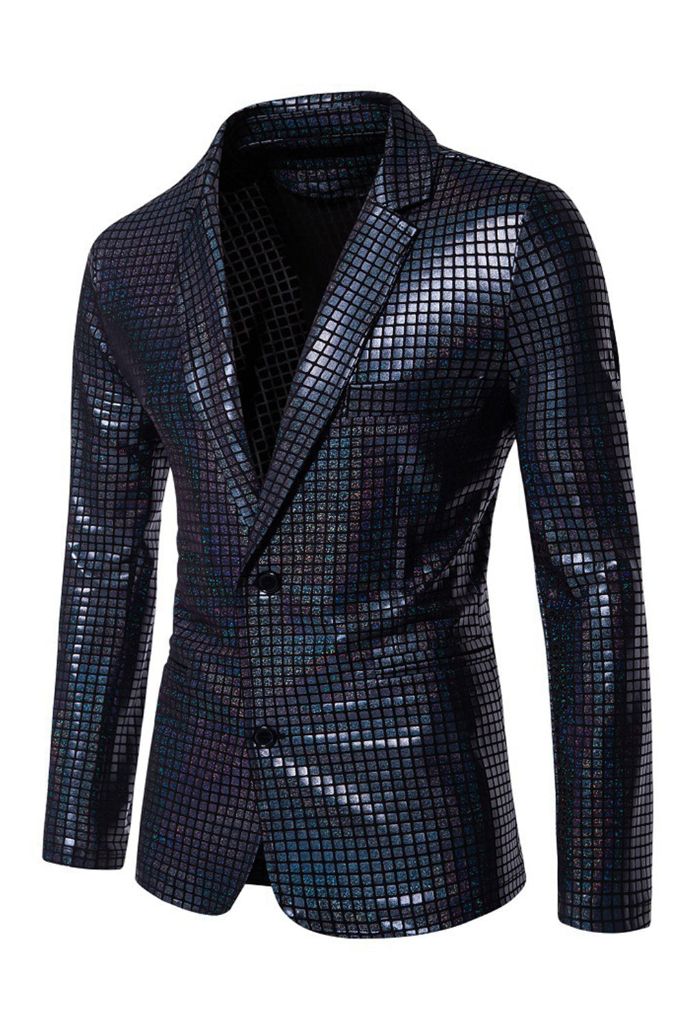 Black Metallic Grid Single-Breasted Notched-Lapel 2-Piece Men's Prom Suit