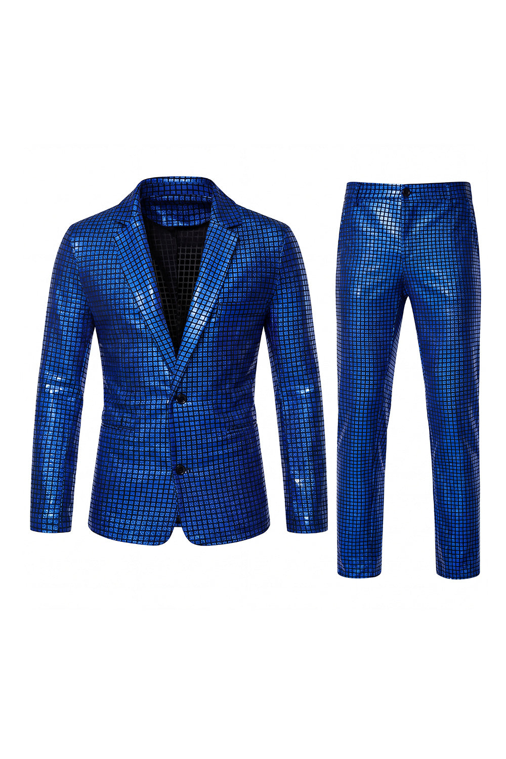 Black Metallic Grid Single-Breasted Notched-Lapel 2-Piece Men's Prom Suit