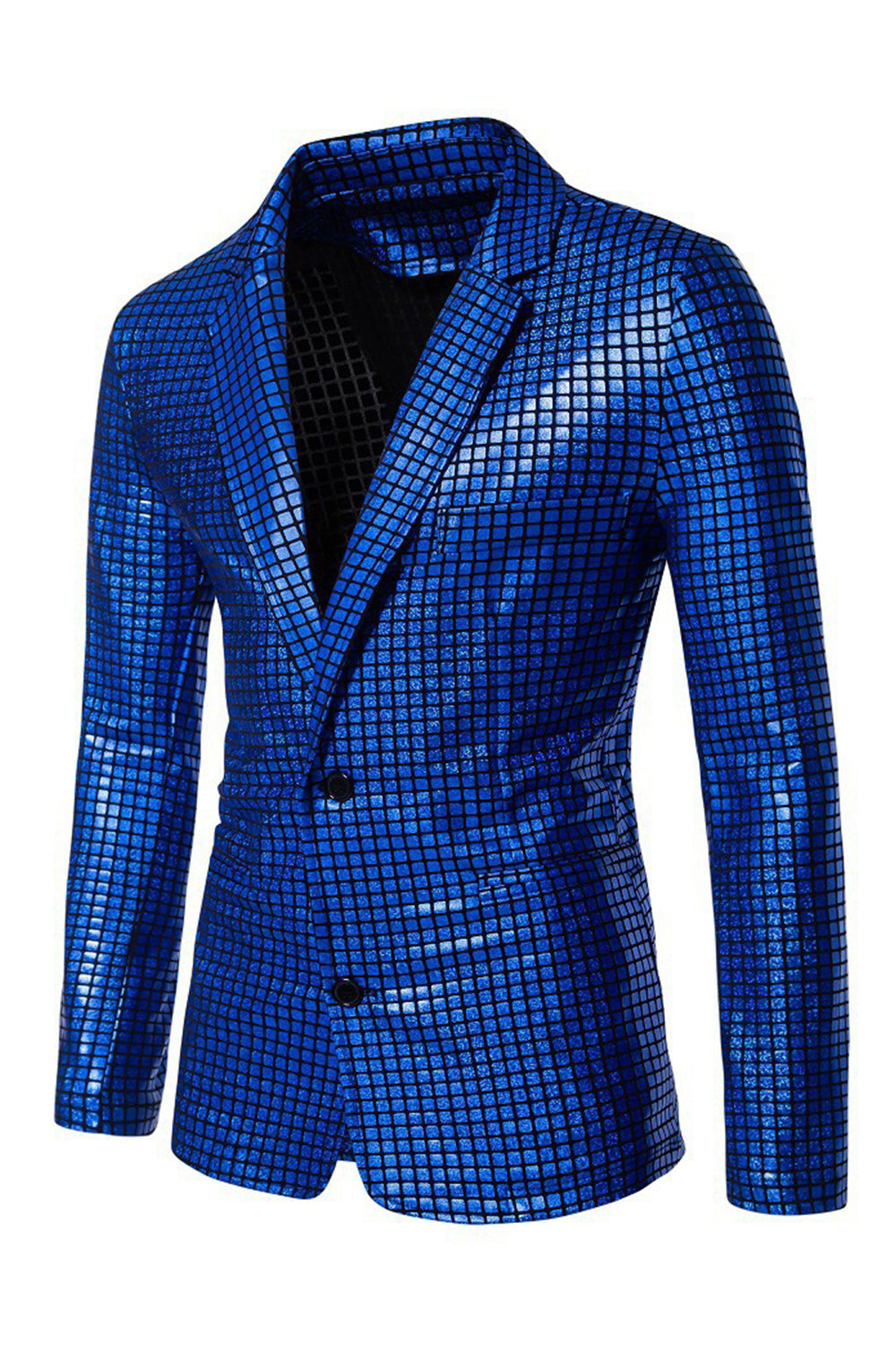 Black Metallic Grid Single-Breasted Notched-Lapel 2-Piece Men's Prom Suit