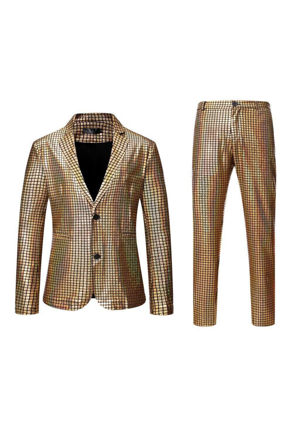 Black Metallic Grid Single-Breasted Notched-Lapel 2-Piece Men's Prom Suit