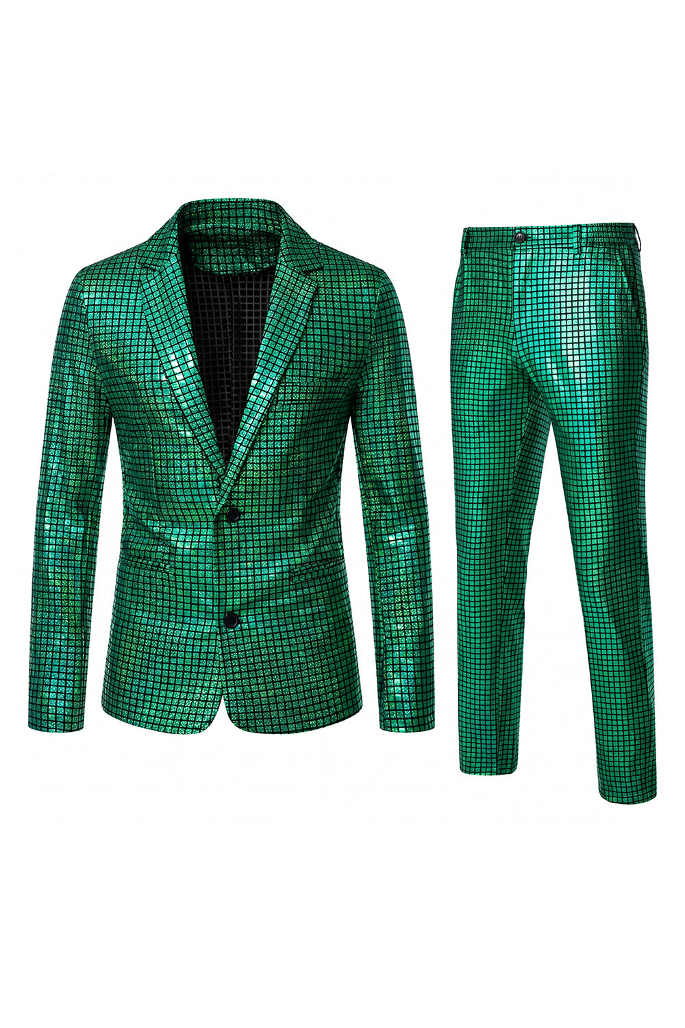 Black Metallic Grid Single-Breasted Notched-Lapel 2-Piece Men's Prom Suit