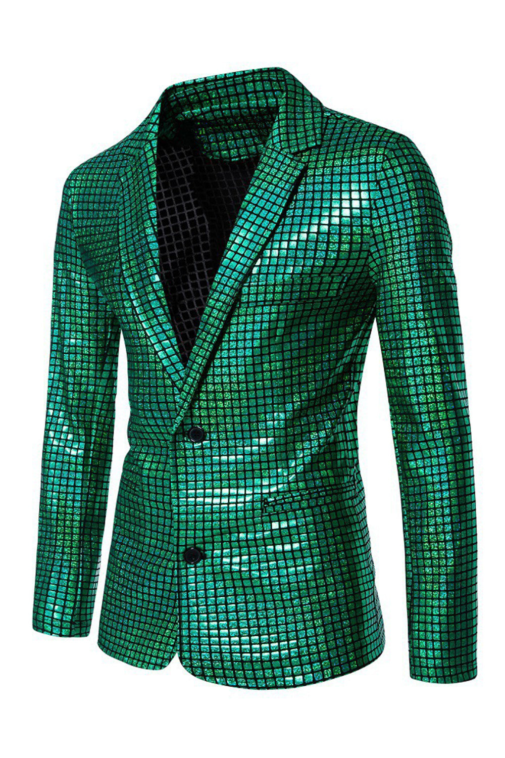Black Metallic Grid Single-Breasted Notched-Lapel 2-Piece Men's Prom Suit