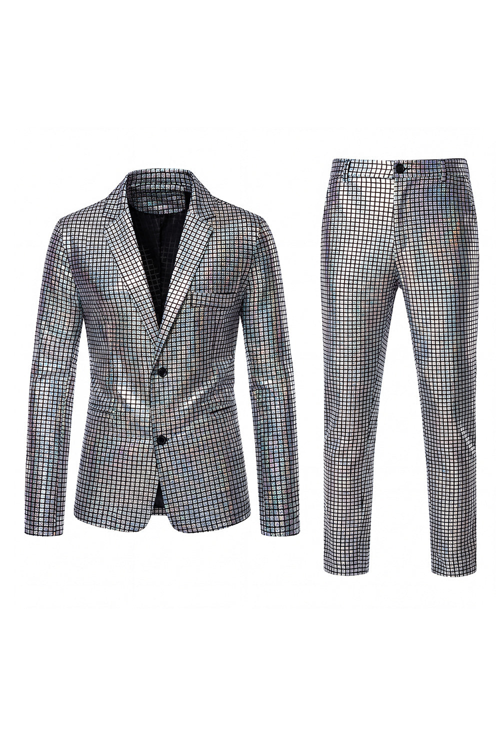 Black Metallic Grid Single-Breasted Notched-Lapel 2-Piece Men's Prom Suit