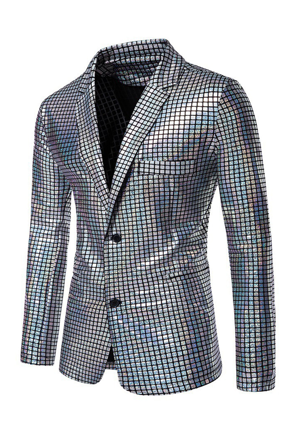 Black Metallic Grid Single-Breasted Notched-Lapel 2-Piece Men's Prom Suit