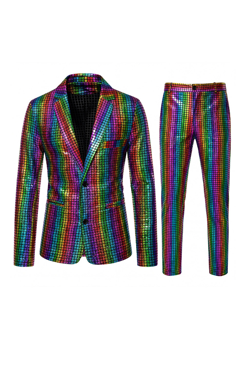 Black Metallic Grid Single-Breasted Notched-Lapel 2-Piece Men's Prom Suit