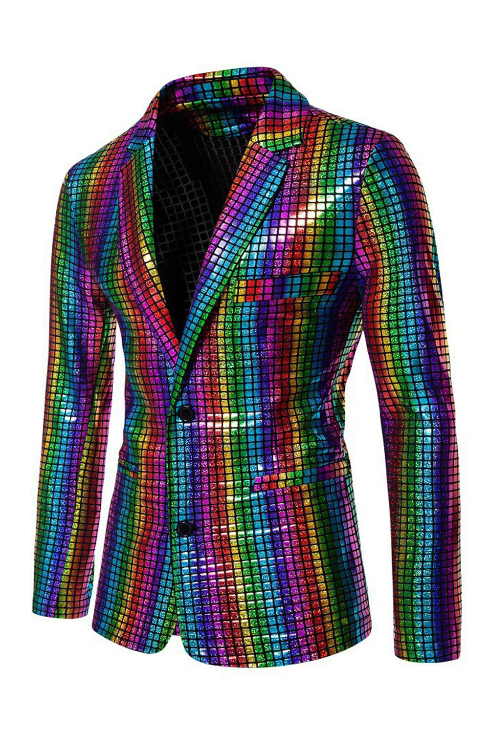 Black Metallic Grid Single-Breasted Notched-Lapel 2-Piece Men's Prom Suit