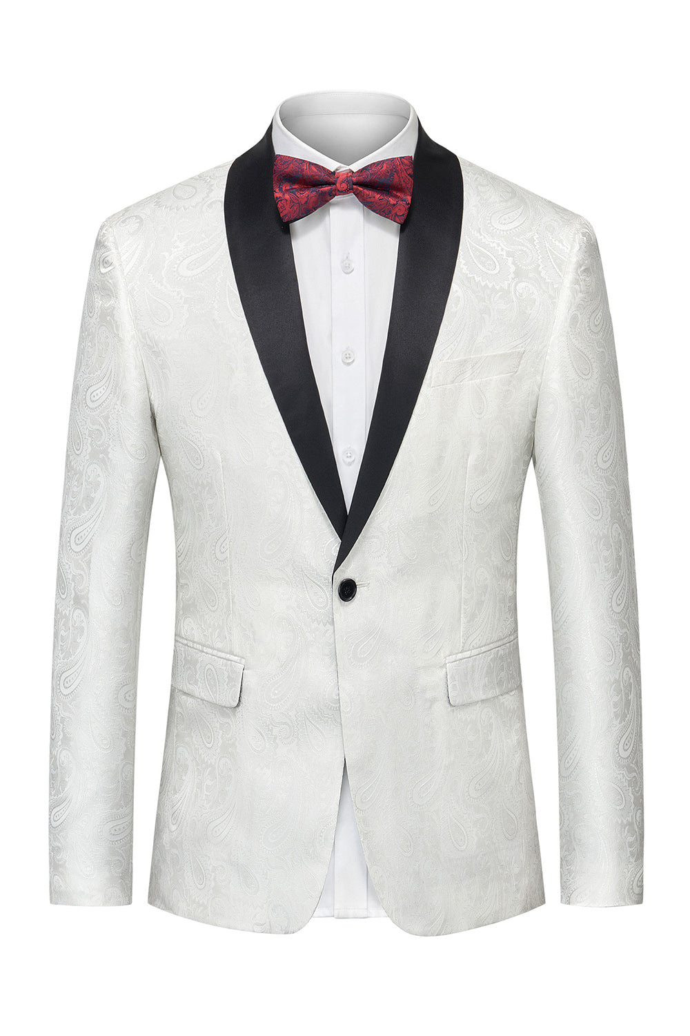 Black Jacquard Shawl Lapel Single Breasted Men's Blazer with Bowtie