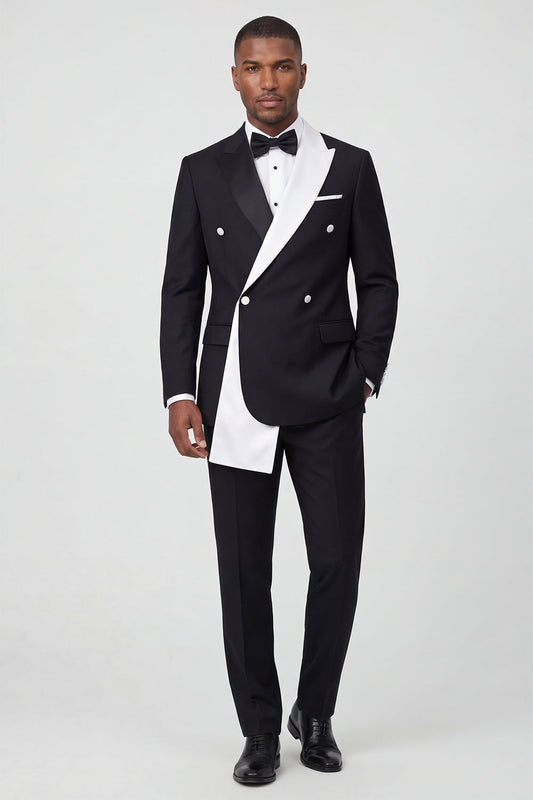 Costume de bal deux pièces noir pour homme avec revers cranté et un bouton