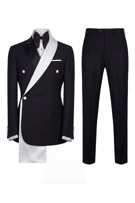 Costume de bal deux pièces noir pour homme avec revers cranté et un bouton