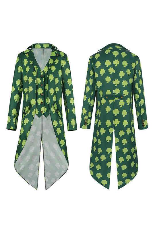 Retro Green Shamrock Slim Fit Tuxedo Jacket with Hat