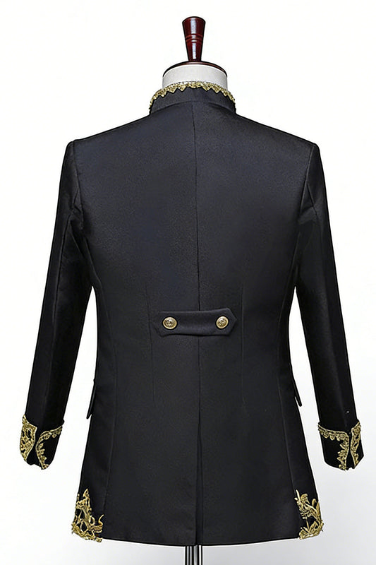 Costume 3 pièces baroque pour homme avec col montant brodé floral noir