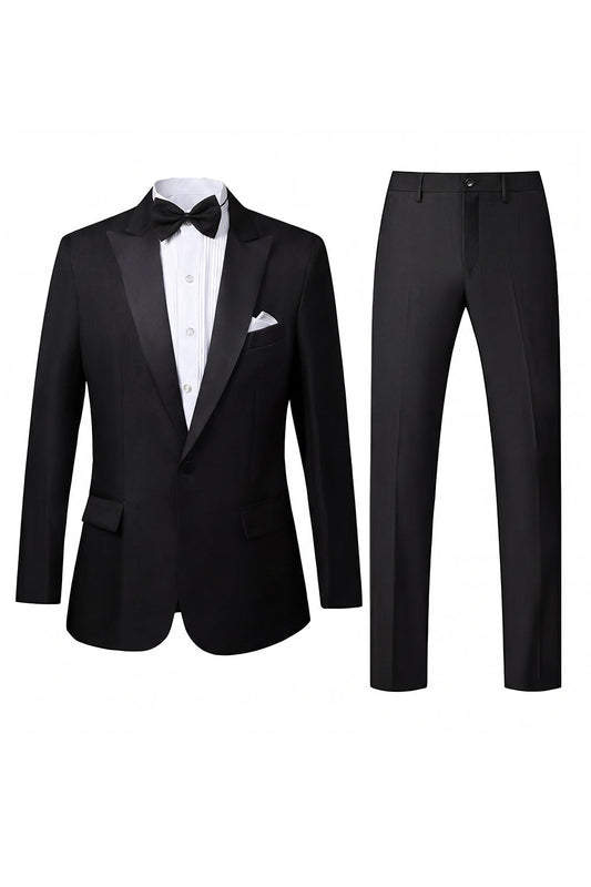 Costume de bal 2 pièces noir pour homme avec un bouton et un revers pointu