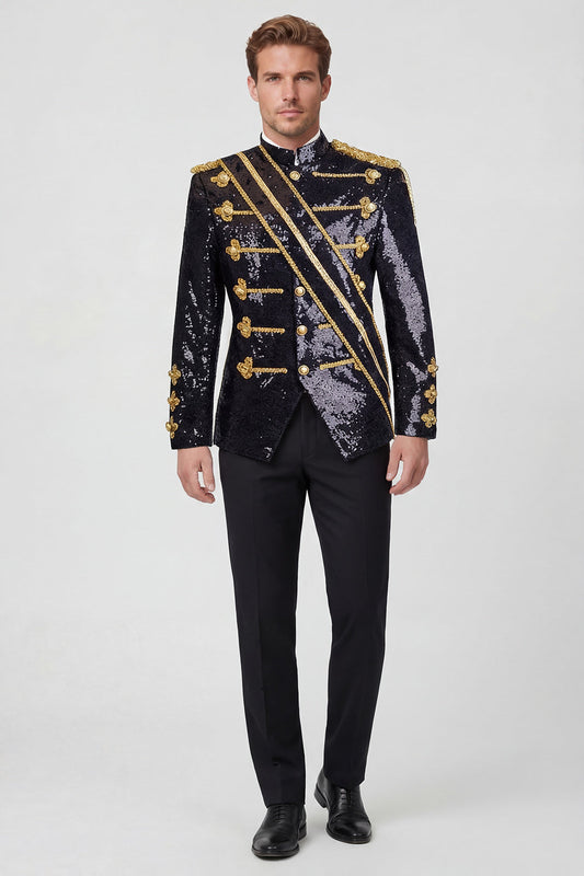 Costumes pour homme noirs à paillettes et à boutonnage simple