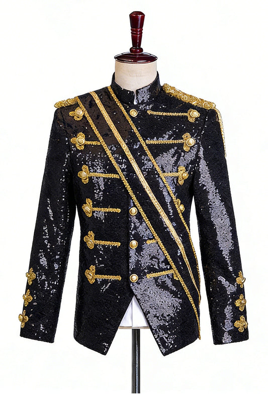 Costumes pour homme noirs à paillettes et à boutonnage simple