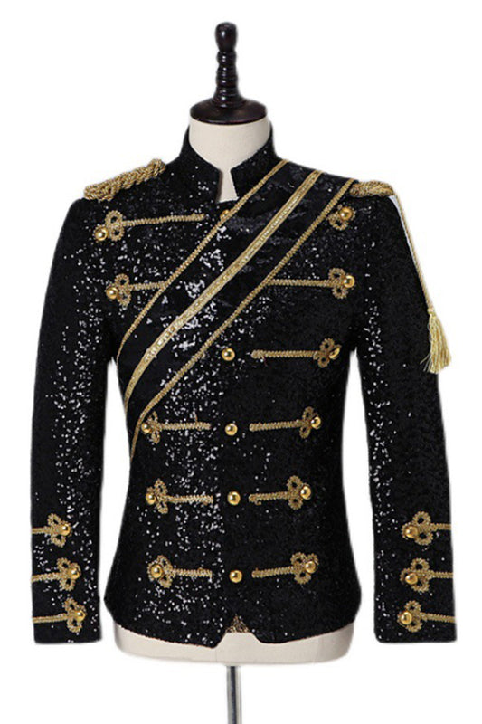 Costumes noirs à paillettes pour homme à boutonnage simple