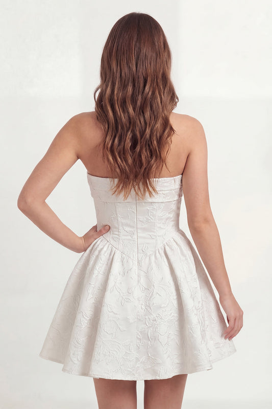 Floral A-Line Strapless White Mini Dress