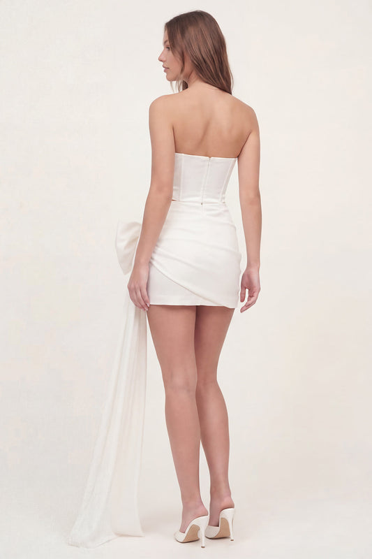 Strapless White Bodycon Corset Mini Dress with Bow