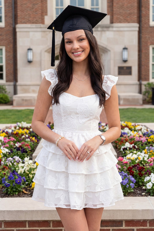 White Floral Corset A-Line Tiered Ruffled Short Graduation Dress
