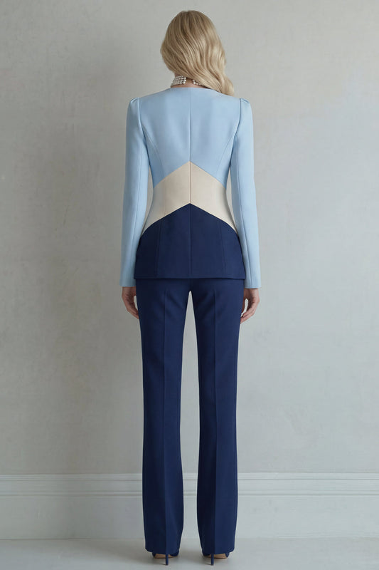 Blue Navy Patchwork Single Breasted 2-Piece Slim Fit Prom Suit