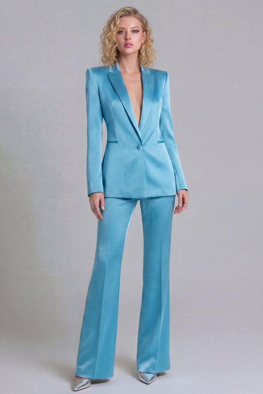 Costumes de bal 2 pièces à revers cranté bleu, simple boutonnage, coupe ample