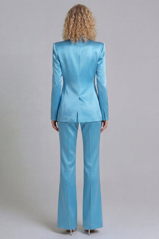 Costumes de bal 2 pièces à revers cranté bleu, simple boutonnage, coupe ample