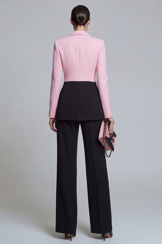 Black Pink 2 Piece Peak Lapel Women Suits with Sleeves