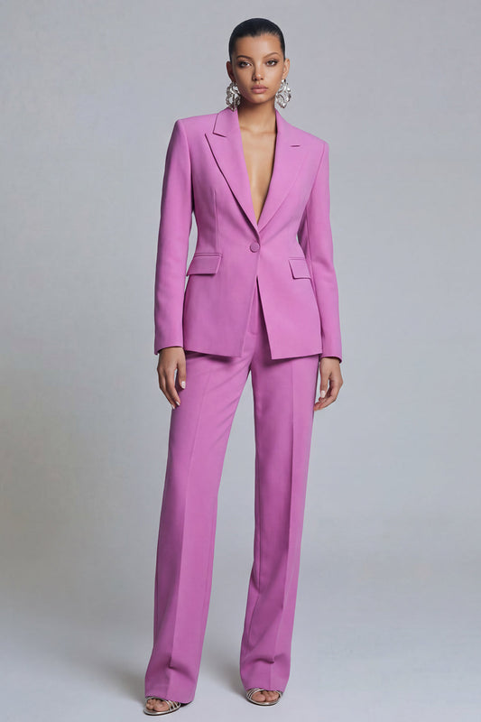 Ensembles tailleur femme 2 pièces violets à revers pointus et manches