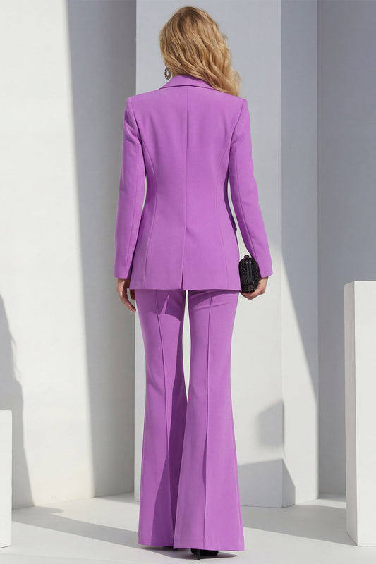 Tailleur deux pièces femme avec revers châle violet à manches