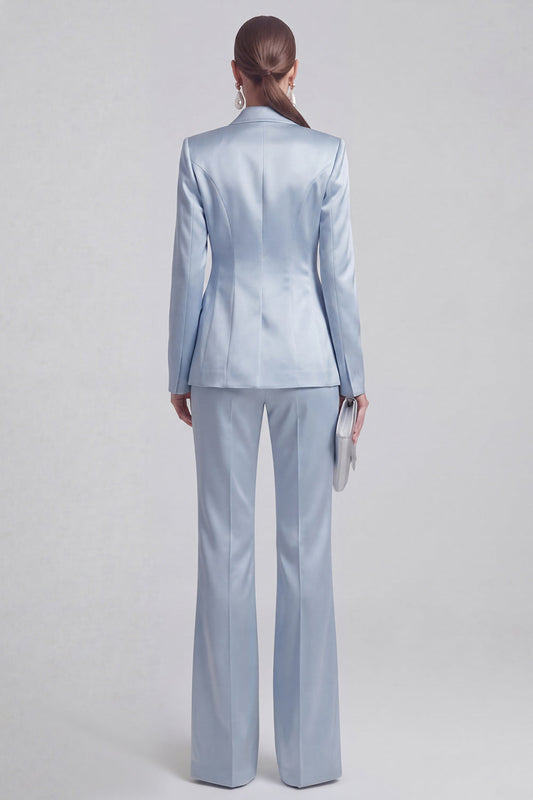 Costume tailleur 2 pièces bleu femme à revers crantés avec manches