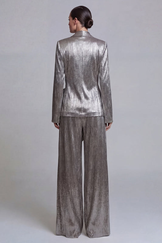 Costume de bal gris 2 pièces à revers châle et jambes larges avec nœud papillon