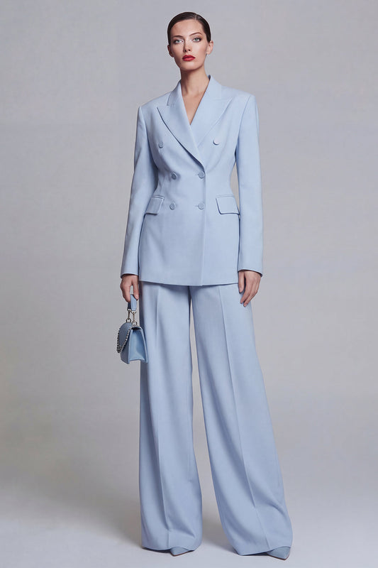 Blue 2-Piece Wide-Leg Double-Breasted Peak Lapel Prom Suit