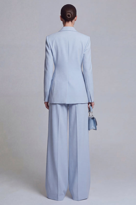 Blue 2-Piece Wide-Leg Double-Breasted Peak Lapel Prom Suit