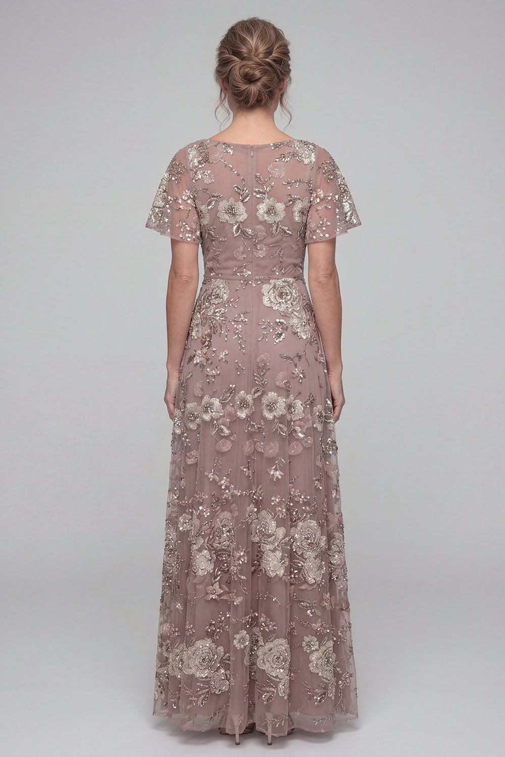 Dusty Rose Sequin A-Line V-Neck Long Mother of the Bride Dress