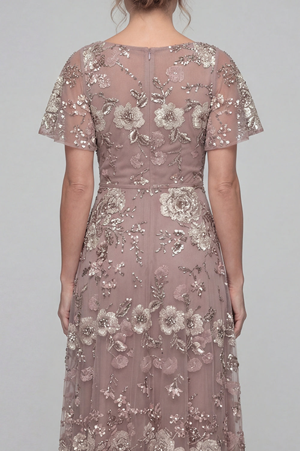 Dusty Rose Sequin A-Line V-Neck Long Mother of the Bride Dress