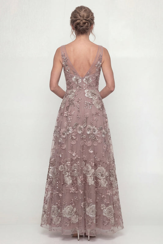 Sparkly Dusty Rose A-Line Sequined Long Mother of the Bride Dress with Embroidery