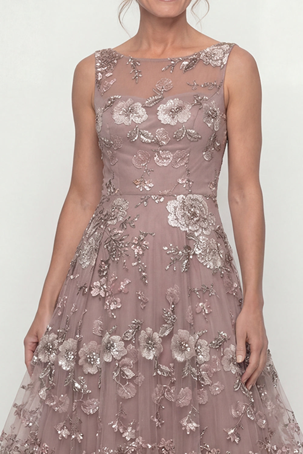 Sparkly Dusty Rose A-Line Sequined Long Mother of the Bride Dress with Embroidery