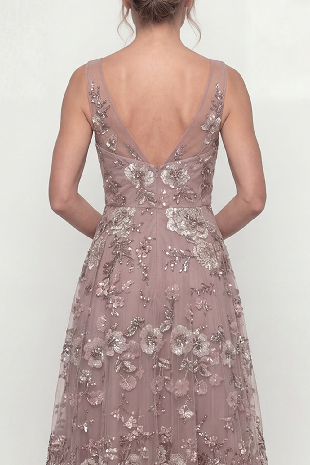 Sparkly Dusty Rose A-Line Sequined Long Mother of the Bride Dress with Embroidery